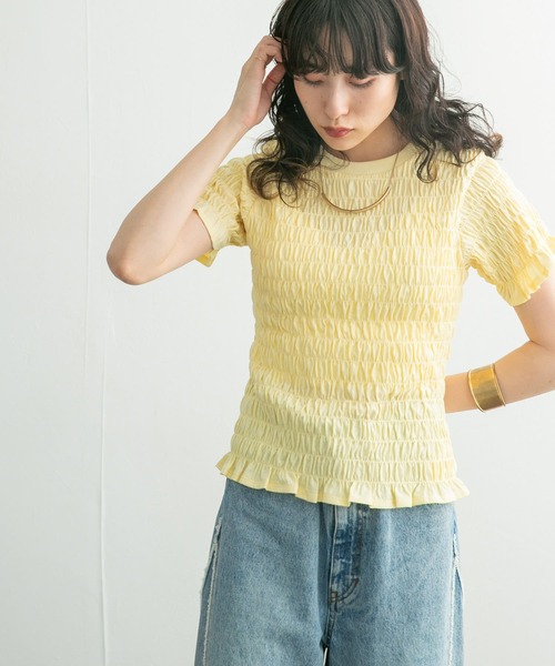 KBF（ケイビーエフ）の「シャーリングプチフリルTEE（Tシャツ/カットソー・レディース・ブルー/ピンク/イエロー・ONE）」の14枚目の写真