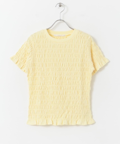 KBF（ケイビーエフ）の「シャーリングプチフリルTEE（Tシャツ/カットソー・レディース・ブルー/ピンク/イエロー・ONE）」の4枚目の写真