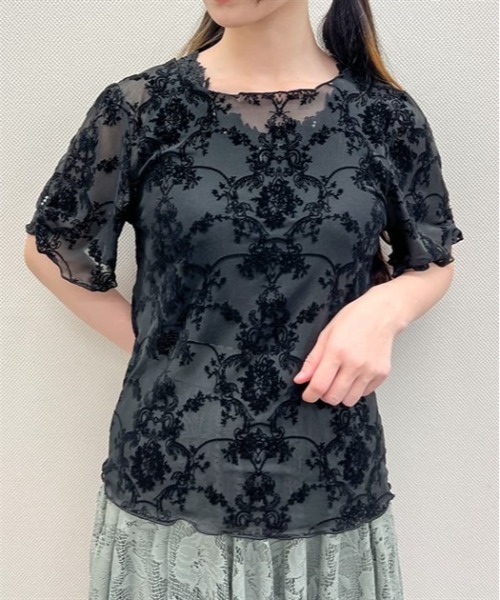 axes femme(アクシーズファム)の「袖ギャザーシアーインナー(Tシャツ/カットソー・レディース・チャコール/ブルーグリーン/キナリ/ブラック・FREE)」の3枚目の写真