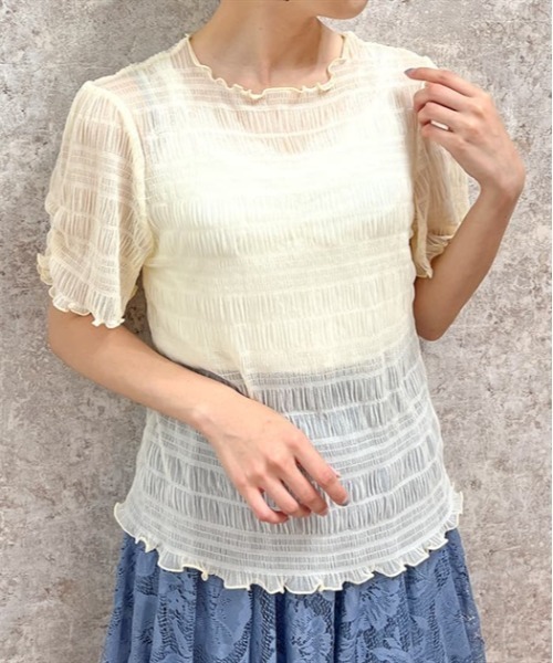 axes femme(アクシーズファム)の「袖ギャザーシアーインナー(Tシャツ/カットソー・レディース・チャコール/ブルーグリーン/キナリ/ブラック・FREE)」の1枚目の写真