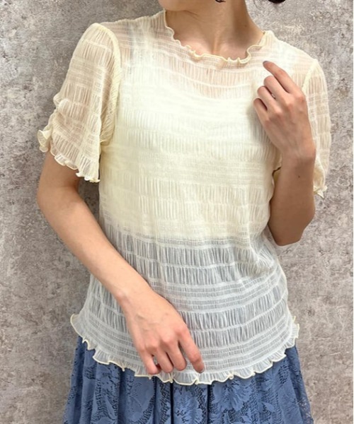 axes femme(アクシーズファム)の「袖ギャザーシアーインナー(Tシャツ/カットソー・レディース・チャコール/ブルーグリーン/キナリ/ブラック・FREE)」の13枚目の写真