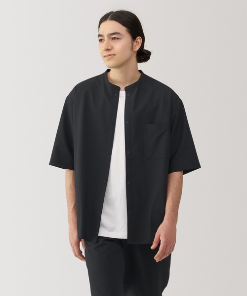 セール】紳士 風を通す スタンドカラー五分袖シャツ（シャツ/ブラウス