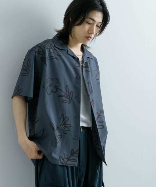 SENSE OF PLACE by URBAN RESEARCH（センスオブプレイスバイアーバンリサーチ）の「ブラックモチーフフラワーショートスリーブシャツ（シャツ/ブラウス・メンズ・パープル/ブラック/チャコールグレー・LARGE/MEDIUM）」の8枚目の写真