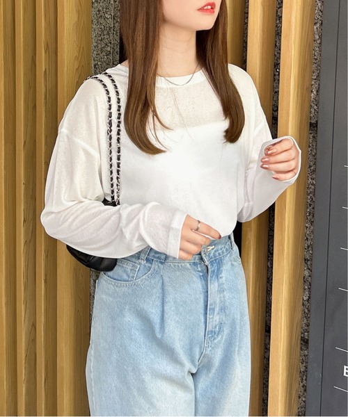 INGNI（イング）の「【WEB限定】シアートップス（Tシャツ/カットソー・レディース・グレー/オフホワイト/ブラック/ピンク・M）」の6枚目の写真