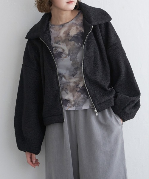 notch.（ノッチ）の「シープボアジップジャケット（その他アウター・レディース・ブラック/モカ/オフホワイト・M）」の6枚目の写真