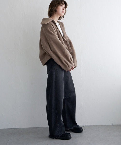 notch.（ノッチ）の「シープボアジップジャケット（その他アウター・レディース・ブラック/モカ/オフホワイト・M）」の17枚目の写真