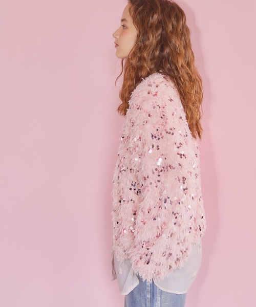 ELLEgirl（エルガール）の「スパンコールフェザーカーディガン【ELLEgirl/エル ガール】（カーディガン/ボレロ・レディース・ライトグレー/ピンク/アイボリー・FREE）」の8枚目の写真