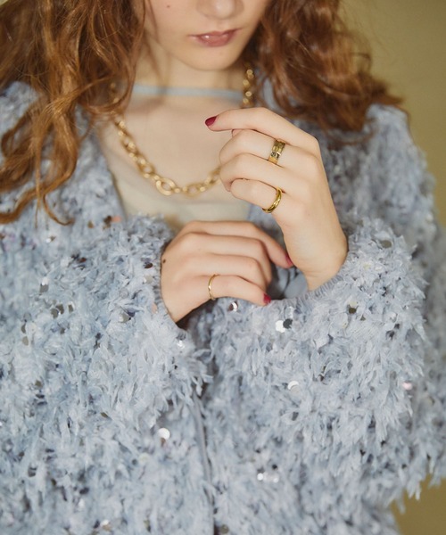 ELLEgirl（エルガール）の「スパンコールフェザーカーディガン【ELLEgirl/エル ガール】（カーディガン/ボレロ・レディース・ライトグレー/ピンク/アイボリー・FREE）」の13枚目の写真
