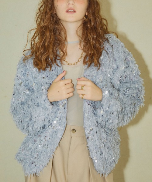 ELLEgirl（エルガール）の「スパンコールフェザーカーディガン【ELLEgirl/エル ガール】（カーディガン/ボレロ・レディース・ライトグレー/ピンク/アイボリー・FREE）」の15枚目の写真