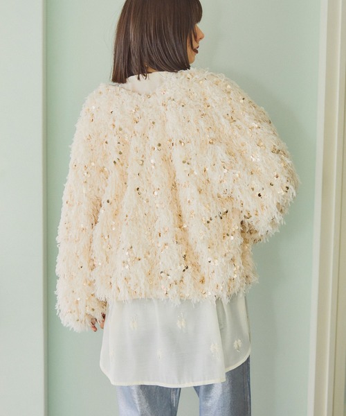 ELLEgirl（エルガール）の「スパンコールフェザーカーディガン【ELLEgirl/エル ガール】（カーディガン/ボレロ・レディース・ライトグレー/ピンク/アイボリー・FREE）」の22枚目の写真