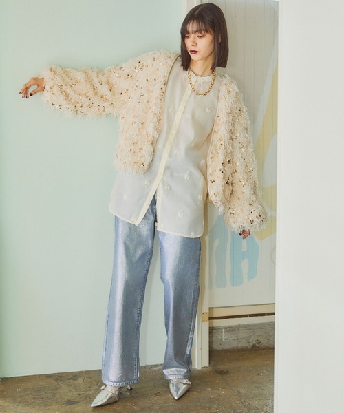 ELLEgirl（エルガール）の「スパンコールフェザーカーディガン【ELLEgirl/エル ガール】（カーディガン/ボレロ・レディース・ライトグレー/ピンク/アイボリー・FREE）」の21枚目の写真