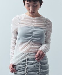 CODE A | CODE A｜sheer gathered jersey top(Tシャツ/カットソー)