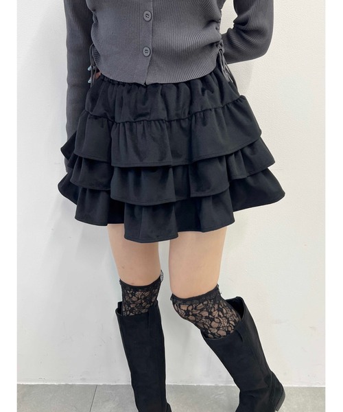LONSLAN フリルミニスカート ブラック PHILLY】ベロア3段フリルミニスカート（スカート）｜PHILLY（フィリー