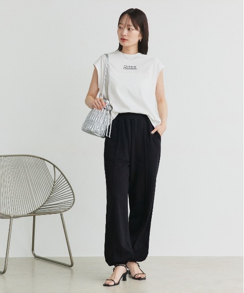 ad thie（アドティエ）の「ピンタック 裏毛ジョガーパンツ（スウェットパンツ・レディース・ブラック/ブラウン/チャコール/オートミール/アイボリー/杢グレー・FREE）」の7枚目の写真