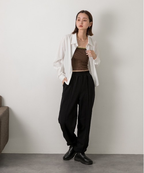 ad thie（アドティエ）の「ピンタック 裏毛ジョガーパンツ（スウェットパンツ・レディース・ブラック/ブラウン/チャコール/オートミール/アイボリー/杢グレー・FREE）」の22枚目の写真