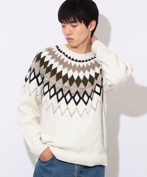 BEAMS HEART（ビームスハート）の「フェアアイル柄 クルーネック ニット（ニット/セーター・メンズ・オフホワイト/ブラック・SMALL/MEDIUM/LARGE）」の5枚目の写真