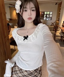 Mayree | 【Mayree】フロント リボン レース カットソー(Tシャツ/カットソー)
