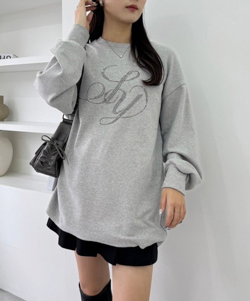 one after another NICE CLAUP(ワンアフターアナザーナイスクラップ)の「ビジューロゴスウェット(スウェット・レディース・モカ/スミクロ/杢グレー/オフホワイト・FREE)」の17枚目の写真