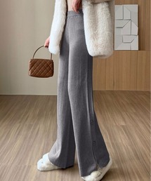 サイド スリット リブ ニット パンツ