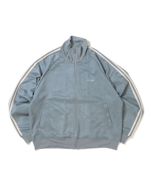 Starting Over(スターティングオーバー)の「faux suede track jacket/スウェードタッチ ワンポイント刺繍 袖ライン トラックジャケット(ジャージ・メンズ・オフホワイト/チャコールグレー/ブラック/グレイッシュベージュ/サックスブルー・M/L/XL)」の1枚目の写真