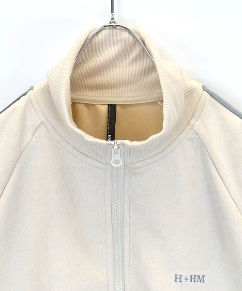 Starting Over(スターティングオーバー)の「faux suede track jacket/スウェードタッチ ワンポイント刺繍 袖ライン トラックジャケット(ジャージ・メンズ・オフホワイト/チャコールグレー/ブラック/グレイッシュベージュ/サックスブルー・M/L/XL)」の7枚目の写真