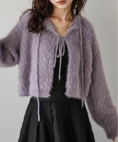 AMELY(エミリー)の「2wayリボンニットカーディガン(ニット/セーター・レディース・ラベンダー/アイボリー/ダークグレー/ブラック/ブラウン・フリー)」の5枚目の写真