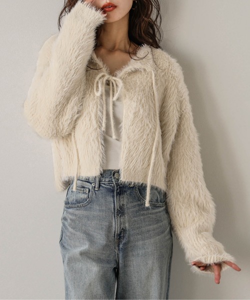 AMELY(エミリー)の「2wayリボンニットカーディガン(ニット/セーター・レディース・ラベンダー/アイボリー/ダークグレー/ブラック/ブラウン・フリー)」の10枚目の写真