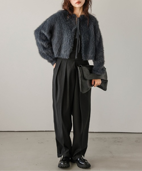 AMELY(エミリー)の「2wayリボンニットカーディガン(ニット/セーター・レディース・ラベンダー/アイボリー/ダークグレー/ブラック/ブラウン・フリー)」の14枚目の写真