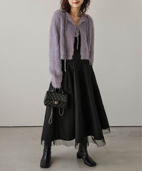 AMELY(エミリー)の「2wayリボンニットカーディガン(ニット/セーター・レディース・ラベンダー/アイボリー/ダークグレー/ブラック/ブラウン・フリー)」の20枚目の写真