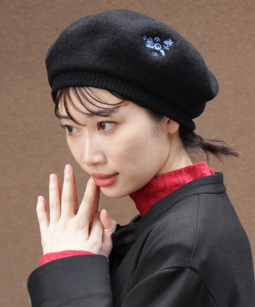 【セール】フラワーワンポイント刺繍バスクリブベレー帽（ハンチング/ベレー帽）｜SUPER HAKKA（スーパーハッカ）