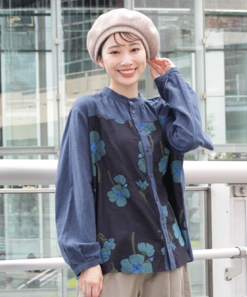 【セール】フラワーワンポイント刺繍バスクリブベレー帽（ハンチング/ベレー帽）｜SUPER HAKKA（スーパーハッカ）