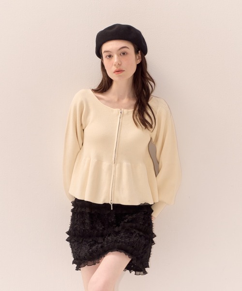 muguet(ミュゲ)の「ペプラムジップニット(ニット/セーター・レディース・ピンク/アイボリー・FREE)」の13枚目の写真