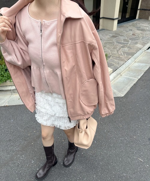 muguet(ミュゲ)の「ペプラムジップニット(ニット/セーター・レディース・ピンク/アイボリー・FREE)」の5枚目の写真