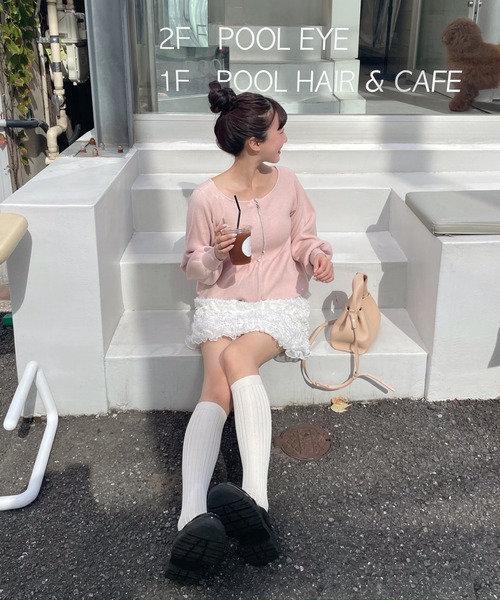 muguet(ミュゲ)の「ペプラムジップニット(ニット/セーター・レディース・ピンク/アイボリー・FREE)」の7枚目の写真