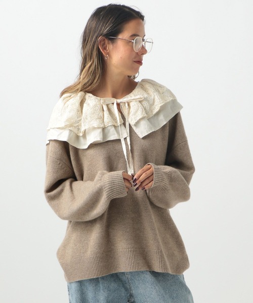 BAYFLOW（ベイフロー）の「[プラスワンで上級者コーデに]エンブロイダリーつけ衿（付け襟・レディース・ブラック/アイボリー・FREE）」の2枚目の写真