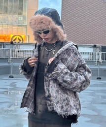 XU | ストリートファッション XU エックスユー durty check shirts ダーティーチェックシャツ オンブレチェックシャツ 長袖シャツ 韓国ファッション 韓国ストリート グランジ(シャツ/ブラウス)