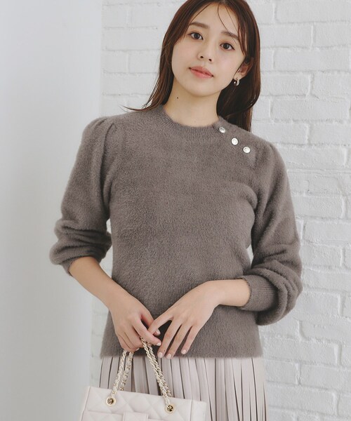 【hima】andequal ゴールドボタンパフスリーブニット　ボルドー 新品タグ付き Andequal gold button puff sleeve knit ゴールドボタン