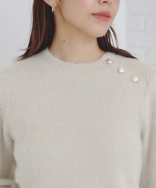 【hima】andequal ゴールドボタンパフスリーブニット　ボルドー 新品タグ付き Andequal gold button puff sleeve knit ゴールドボタン