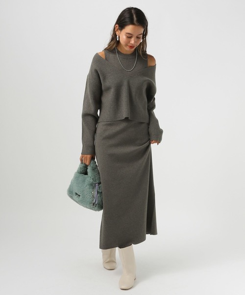 BAYFLOW（ベイフロー）の「２Pセットニットワンピース（ワンピース・レディース・エンジ/モカ/チャコールグレー・FREE）」の2枚目の写真