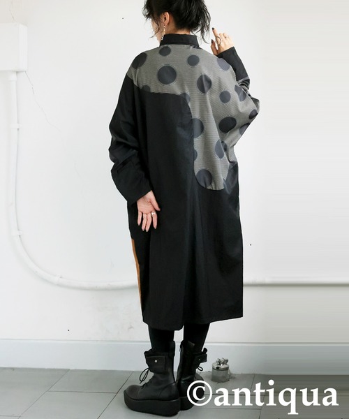 antiqua(アンティカ)の「ドット切り替えワンピース(シャツワンピース・レディース・ブラック・ONESIZE)」の7枚目の写真