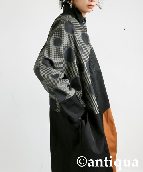 antiqua(アンティカ)の「ドット切り替えワンピース(シャツワンピース・レディース・ブラック・ONESIZE)」の8枚目の写真
