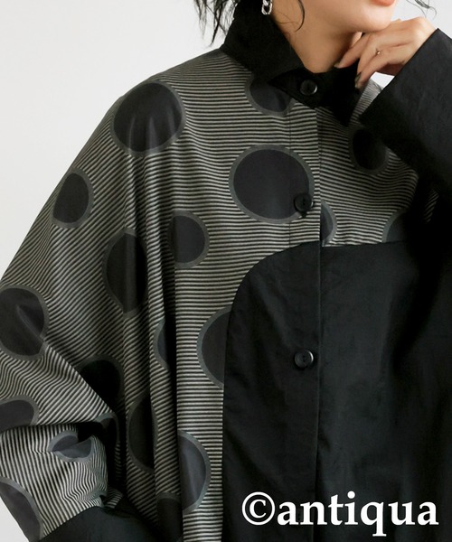antiqua(アンティカ)の「ドット切り替えワンピース(シャツワンピース・レディース・ブラック・ONESIZE)」の9枚目の写真