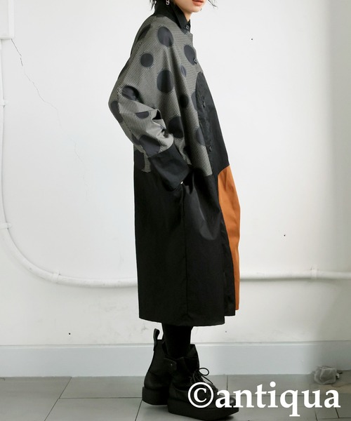 antiqua(アンティカ)の「ドット切り替えワンピース(シャツワンピース・レディース・ブラック・ONESIZE)」の10枚目の写真