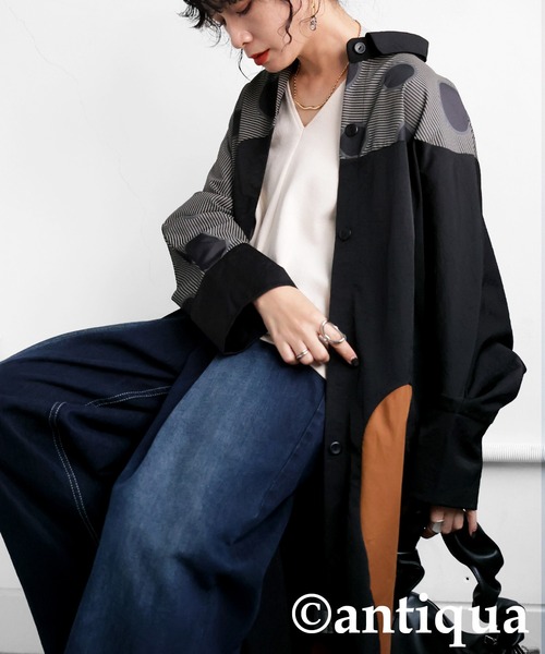 antiqua(アンティカ)の「ドット切り替えワンピース(シャツワンピース・レディース・ブラック・ONESIZE)」の11枚目の写真