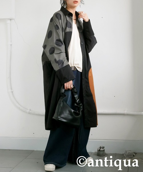 antiqua(アンティカ)の「ドット切り替えワンピース(シャツワンピース・レディース・ブラック・ONESIZE)」の12枚目の写真