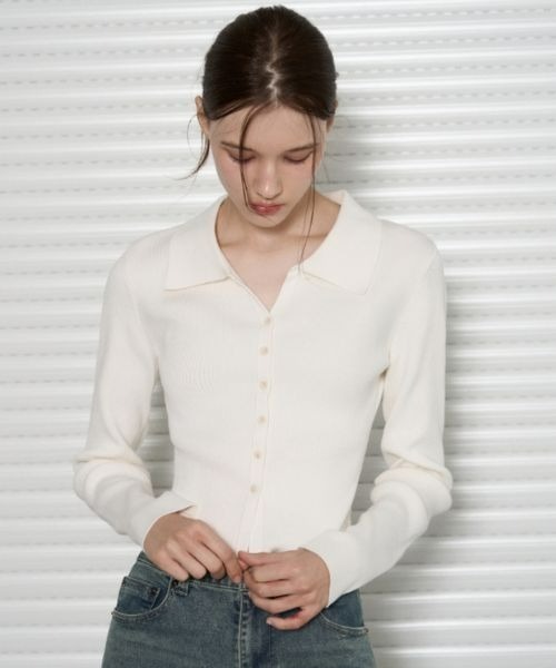 【セール】Slim Fit V Neck Collar Knit Cardigan（カーディガン/ボレロ）｜LEATHERY（レザリー）