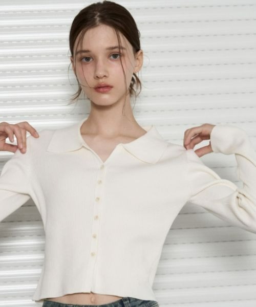 【セール】Slim Fit V Neck Collar Knit Cardigan（カーディガン/ボレロ）｜LEATHERY（レザリー）