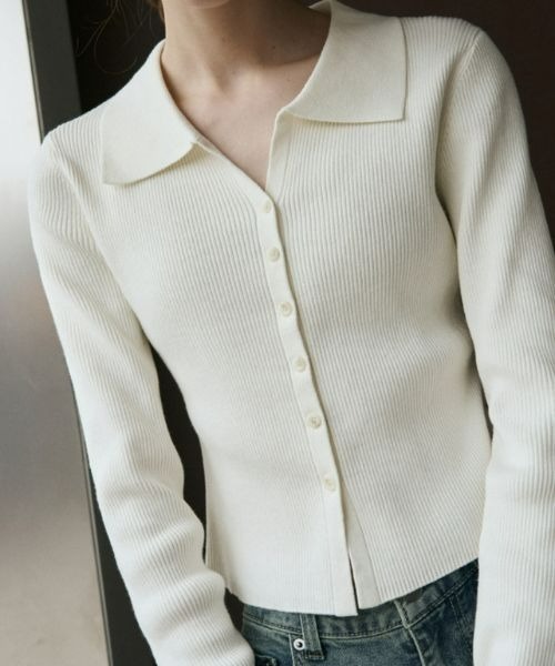 【セール】Slim Fit V Neck Collar Knit Cardigan（カーディガン/ボレロ）｜LEATHERY（レザリー）