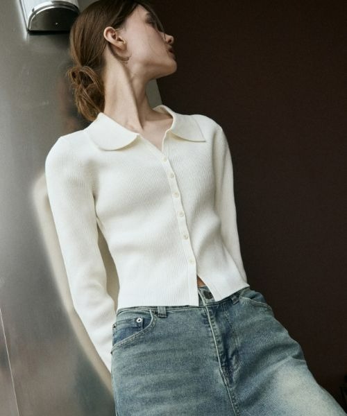 【セール】Slim Fit V Neck Collar Knit Cardigan（カーディガン/ボレロ）｜LEATHERY（レザリー）