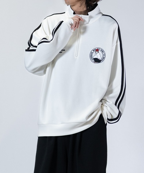 Red Cap Girl（レッドキャプガール）の「【a-r】〔Red Cap Girl/レッドキャップガール〕シルキータッチ サークルロゴ刺繍 サイドライン ハーフジップ（スウェット・メンズ・ライトグレー/ホワイト/ブルー/ブラック・LARGE/MEDIUM）」の2枚目の写真